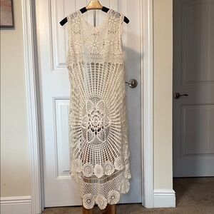 En Crème Cream Floral Crochet High Low Lace Vest | Boho Festival | Size S